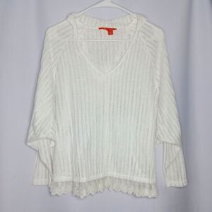 ⭐ C&V Chelsea & Violet Sheer Oversized Hooded Cover Up Striped Blouse Shirt XS